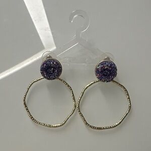 Elegant Gold and Purple Hoop Earrings